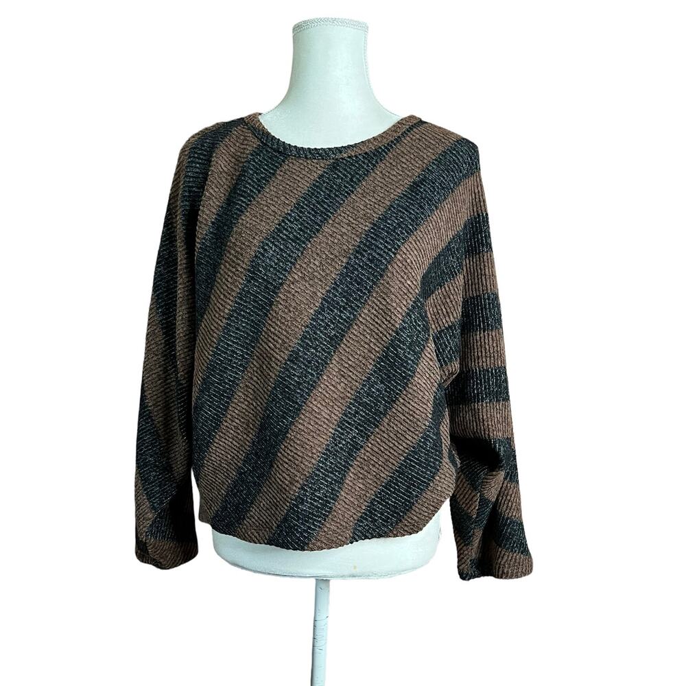 Isle by Melis Kozan striped Sweater blouse relaxed Sz large long sleeves brown